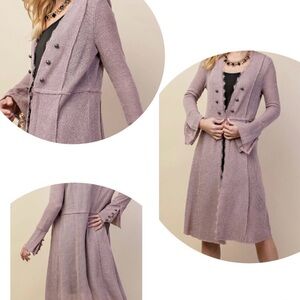 Vocal Women’s Mauve Knit Long Cardigan with Lace Cuffs Rough Hems Size  S